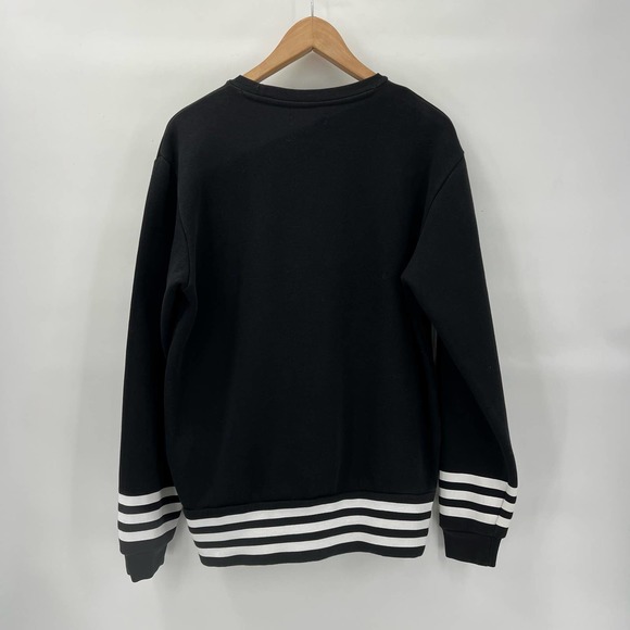 Adidas Originals Unisex Sweatshirt Small Black Stripes Embroidered Trefoil Logo - Picture 6 of 10